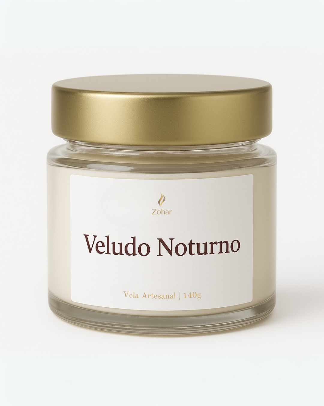 Vela Aromática Veludo Noturno da Zohar em vidro com tampa dourada, 140g