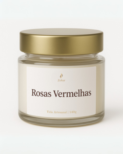 Vela Aromática Rosas Vermelhas da Zohar em vidro com tampa dourada, 140g